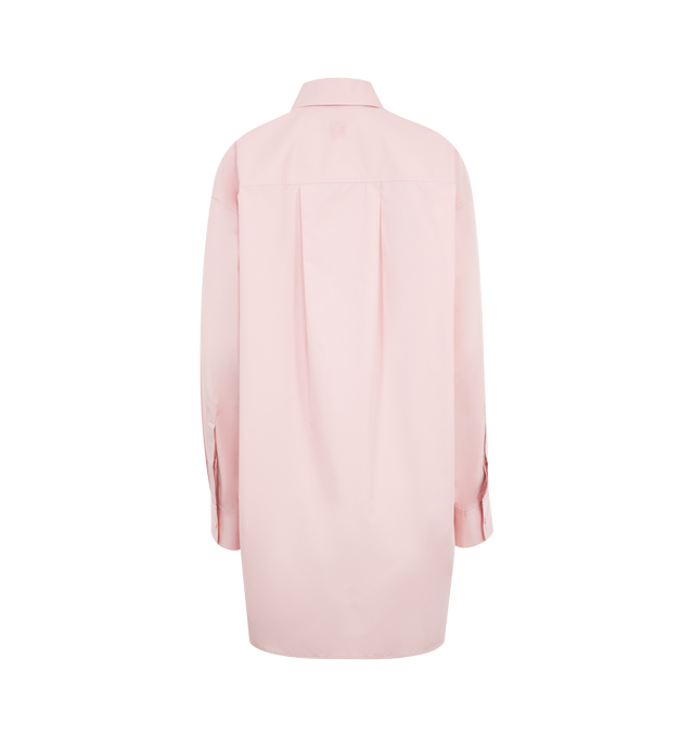 Image 2 of 2 - PINK - Loewe Women's Shirt in lightweight soft cotton poplin featuring a curved hem.Relaxed fit, long length, classic collar, concealed button front fastening, buttoned cuffs, and seam pockets. Made in Italy. 