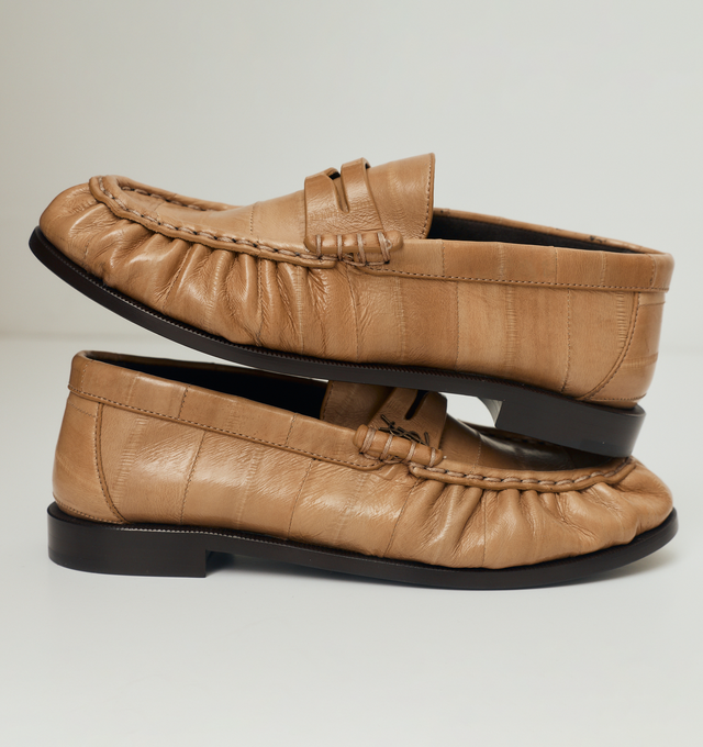 Image 2 of 5 - BROWN - SAINT LAURENT Le Loafer 15 Moc 15 eel leather loafer featuring cassandre detail, hand-stitched moc toe, embossed stitching, eel leather and leather sole. Heel height: 1.5 cm. Made in Italy. 