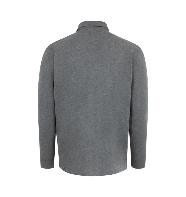 Image 2 of 2 - GREY - BOTTEGA VENETA Polo Sweater featuring a half-zip fastening, a patch pocket finished with an Intrecciato leather detail, long sleeves and a polo collar. 100% cotton. 