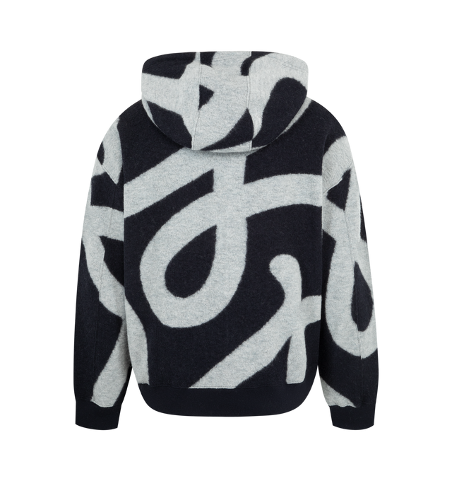 Image 2 of 3 - GREY - LOEWE Zip-Up Hoodie in medium-weight boucl wool and cotton featuring an allover placed oversized LOEWE L jacquard, relaxed fit, regular length, hooded collar, ribbed collar, cuffs and hem, zip front fastening with Puzzle puller and Anagram embroidery placed on the chest. Wool/cotton. Made in Portugal. 