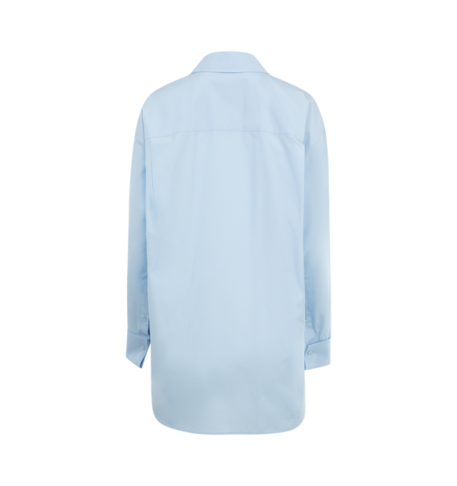 Image 2 of 2 - BLUE - Loewe Women's Shirt crafted in lightweight cotton poplin. Relaxed fit, regular length featuring an asymmetric construction with a batwing sleeve on one side, classic collar, buttoned French cuff, concealed button front fastening and Anagram embroidery placed on the left sleeve. Made in Italy. 