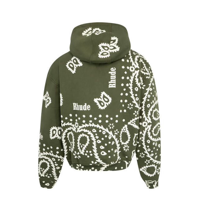 Image 2 of 2 - GREEN - Rhude Bandana Hoodie (Mens) has an attached hood, a signature logo graphic, a bandana motif, ribbed trims, and a kangaroo pocket. Cotton.  