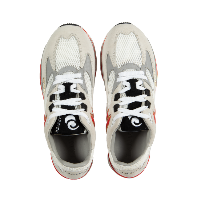 Image 5 of 5 - WHITE - LANVIN Meteor Colorblock Runner Sneakers featuring mesh fabric with colorblock suede and leather overlays, flat heel, reinforced round toe, lace-up vamp and tongue with label. Lining: Nylon/polyester/goat leather. Rubber outsole. 