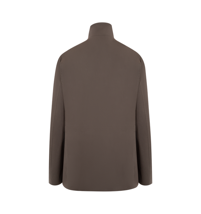 Image 2 of 3 - BROWN - THE ROW Floriane Jacket featuring a high neck, large flap pockets and flap chest pockets, drawstring waist and concealed zipped front. 94% cotton, 4% cashmere, 2% elastane. Made in Italy. 