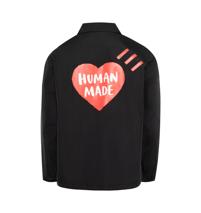Image 2 of 2 - BLACK - HUMAN MADE Coach Jacket featuring pointed collar, button-down closure, screen-printed branding and acreen-printed graphics. Nylon/cotton blend. 