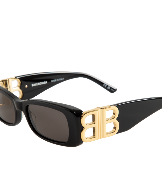 Image 3 of 3 - BLACK - BALENCIAGA Dynasty Rectangle Sunglasses featuring full acetate frame and temples, rectangle shape, standard fit, hidden hinges within the BB logo, lasered logo on the right lens and lens category 3. 100% UVA/UVB protection. Made in Italy. 