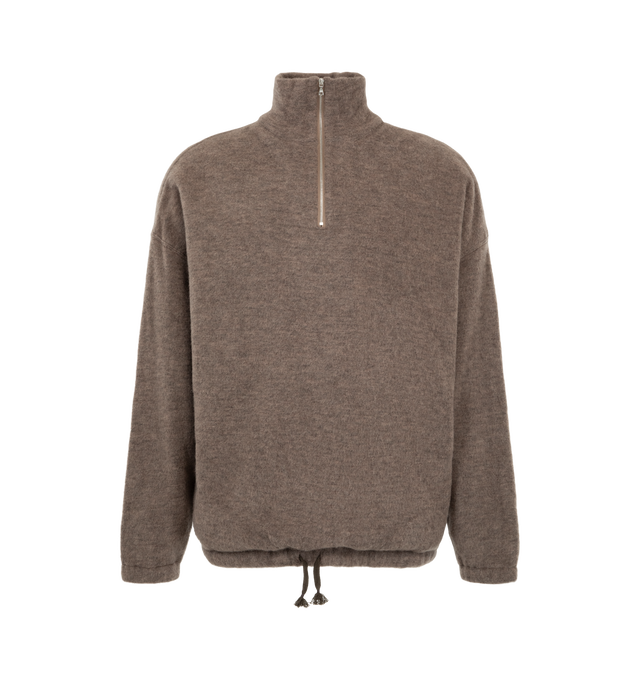 Image 1 of 2 - BROWN - Kaptain Sunshine Men's Silk Wool Fleece Pullover is crafted from a silk and wool fleece blend and features a soft, insulating construction with a relaxed silhouette. Designed for lightweight warmth and everyday versatility, this pullover combines the natural softness of wool with the subtle luster and smooth hand of silk. Main Material: Silk and Wool Fleece. Made in Japan. 