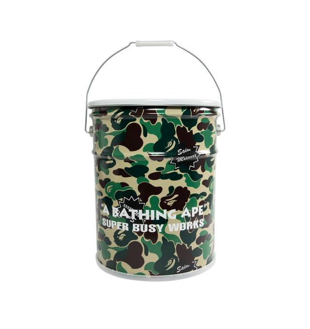 Image 1 of 2 - GREEN - SAINT MICHAEL x BAPE featuring camouflage-printed metal and cushioned lid that lifts to reveal additional storage. Circumference: 37.4in. Height: 14.6in. 