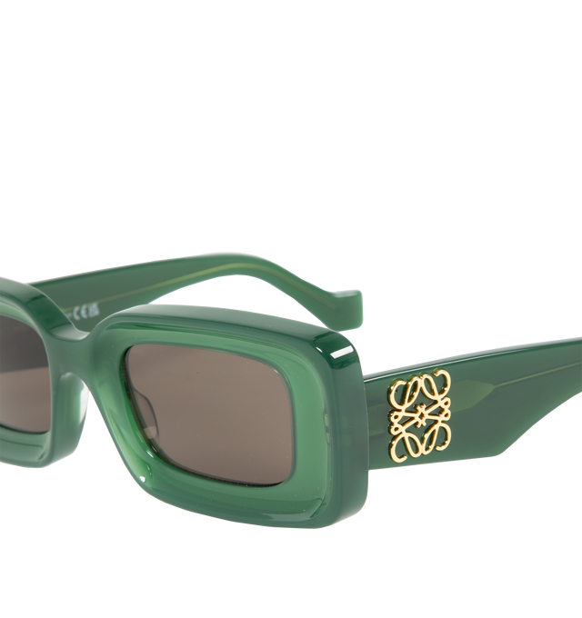 Image 2 of 3 - GREEN - LOEWE Anagram Sunglasses featuring rectangular frames in acetate with a Loewe Anagram in a gold finish on the arm. 100% UVA/UVB protection. 