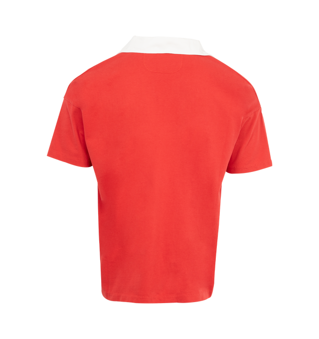 Image 2 of 3 - RED - BODE Worcester Polo featuring printed logo and an image of a football on chest, contrast collar and short sleeves. 100% cotton. Made in Portugal. 