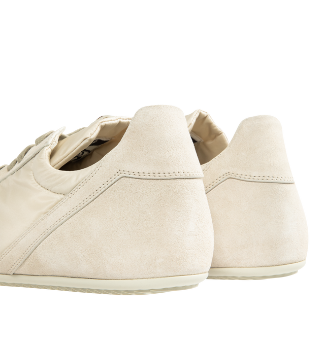 Image 3 of 5 - WHITE - RICK OWENS Minimal Low-Top Sneakers featuring a tonal, low-top silhouette with suede detailing, a round toe, lace-up style, textile upper, leather lining and rubber sole. Made in Italy. 