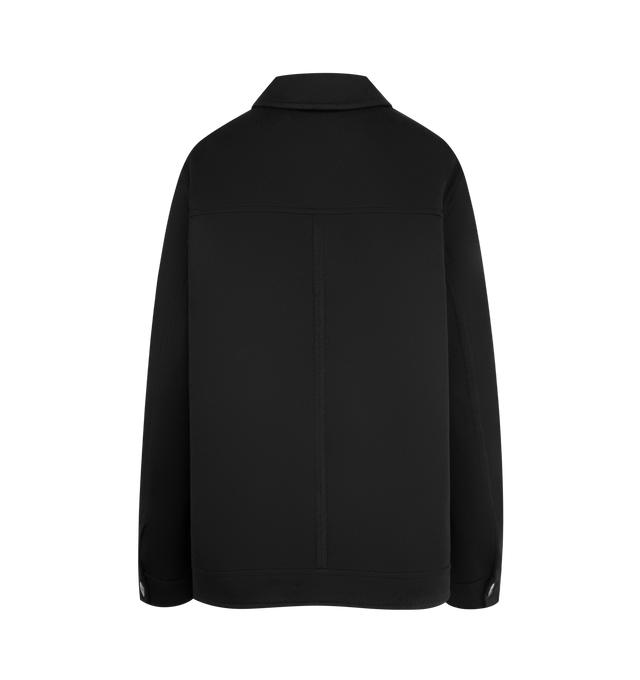 Image 2 of 3 - BLACK - LOEWE Workwear Jacket in lightweight double face wool and cashmere featuring an asymmetric front to back hem with ties at the side, relaxed fit, regular length, classic collar, button front fastening, buttoned cuffs, patch pockets and LOEWE Anagram embossed leather pocket placed on the chest. 90% wool 10% cashmere. Made in Italy. 