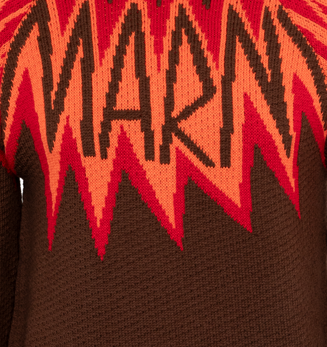 Image 3 of 3 - RED - MARNI Logo Wool Jacquard Sweater featuring crew neck, long sleeves, ribbed hem and cuffs and logo. 100% virgin wool.  