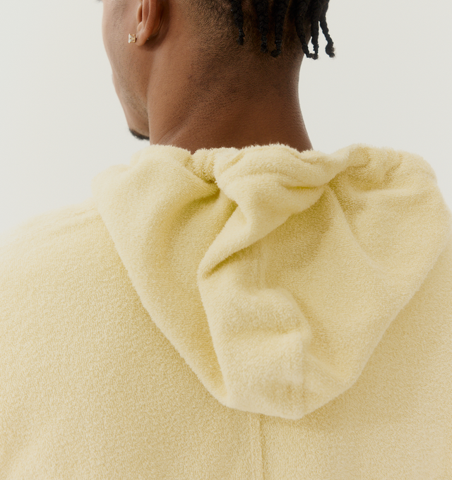 Image 3 of 5 - YELLOW - AURALEE Cotton Nylon Pile Zip Parka featuring regular fit, zip-up closure, hood with drawstrings, button cuffs and drawstring at waist. 85% cotton, 15% nylon.    