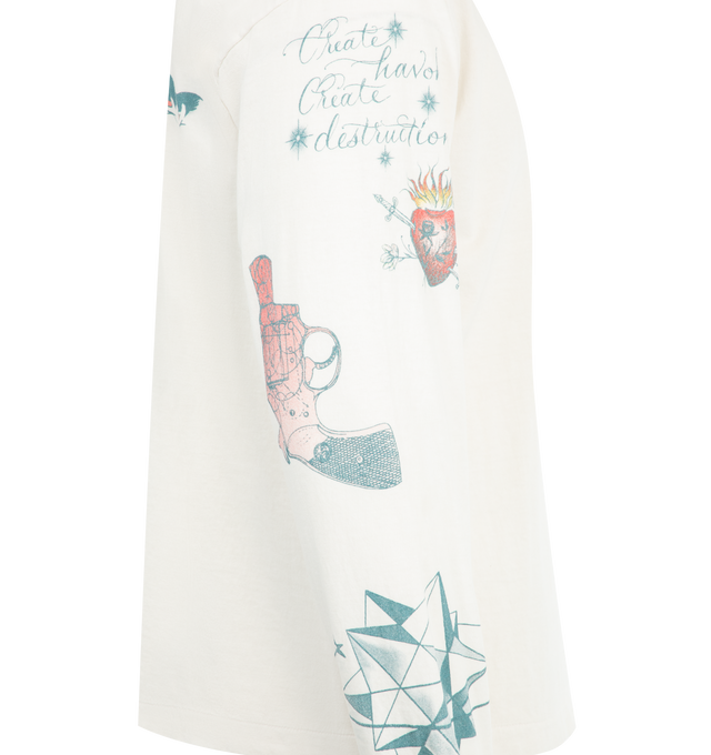 Image 4 of 4 - WHITE - SAINT MICHAEL DW Tattoo Tee featuring regular fit, crewneck, dropped shoulders, long sleeves, straight hem and graphic print. 100% cotton. 