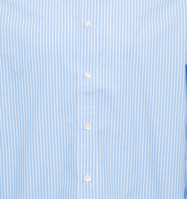 Image 3 of 3 - BLUE - BODE Striped Poplin Shirt featuring pinstriped poplin, contrasting white collar and cuffs, long sleeves and button front closure. 100% cotton. Made in India. 