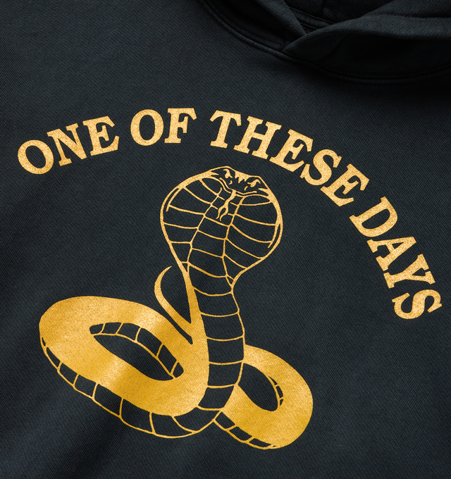 Image 2 of 2 - BLACK - ONE OF THESE DAYS Cobra Hooded Sweatshirt featuring fixed hood, kangaroo pocket, dropped shoulders, ribbed cuffs and hem and graphic on front. Cotton.  
