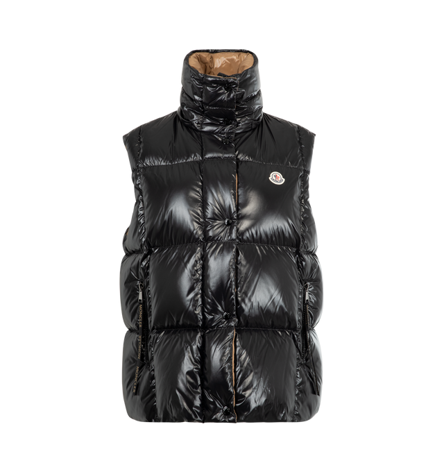 Image 2 of 3 - BLACK - MONCLER Luzule Hooded Down Vest featuring nylon laqu lining, down-filled, detachable hood, zipper and snap button closure, zipped pockets and logo. 100% polyamide/nylon. Padding: 90% down, 10% feather. 