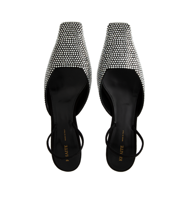 Image 4 of 4 - BLACK - KHAITE Roosevelt Pumps featuring stud embellishment, slingback strap, block heel, branded leather insole and pointed toe. 40MM. 100% calf suede.  