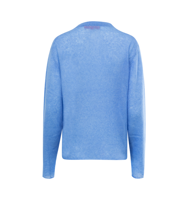 Image 2 of 2 - BLUE - THE ELDER STATESMAN Nimbus Coastal Crew featuring relaxed and cropped fit, semi sheer, ribbing and neck and roll edge at cuff and hemline. 63% cashmere, 37% cotton.  