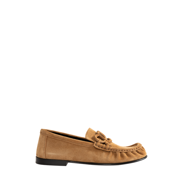 Image 1 of 2 - BROWN - Loewe Women's Double L Loafers are crafted from suede and feature the house's signature Double L detailing on the front. Upper: Suede Leather. Made in Italy. 
