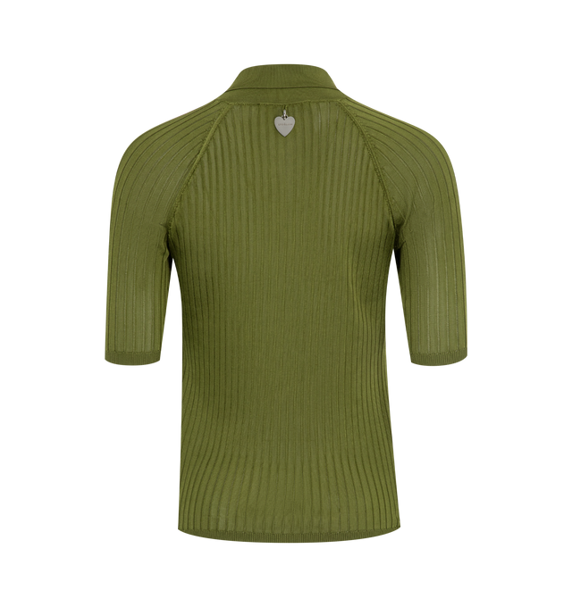 Image 2 of 2 - GREEN - ACNE STUDIOS Knit Polo featuring short sleeves, polo collar, fitted, 4 button placket and ribbed. 100% viscose. 