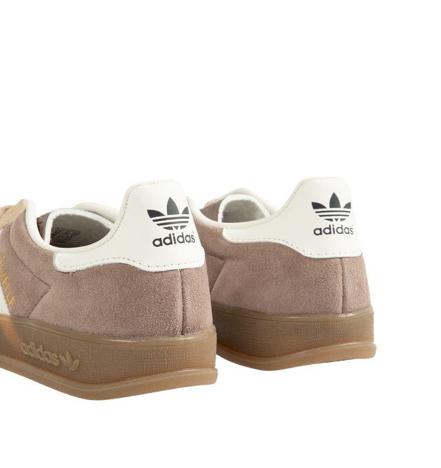 Image 3 of 5 - BROWN - Adidas Gazelle Suede Sneakers are a lace-up indoor style with satin uppers, suede and synthetic overlays, and gum outsoles. Textile linings.  