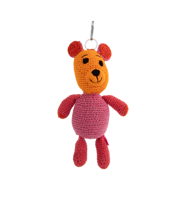 Image 1 of 2 - PINK - THE ELDER STATESMAN Crochet Teddy Bear Keychain Charm featuring 100% cashmere shell with cotton fill. 