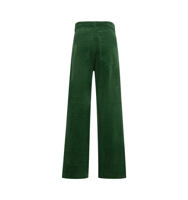 Image 2 of 3 - GREEN - AURALEE Pigment Dye Finx Corduroy Wide 5P Pant featuring 5 pocket style, button zip closure, corduroy, relaxed fit and belt loops. 100% cotton. 
