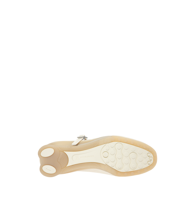Image 4 of 5 - NEUTRAL - Nike Womens Shox Z Calistra Sneakers feature a molded synthetic leather upper. Designed with an adjustable midfoot strap, Nike Shox Z cushioning pillars, signature Nike and Shox branding, and durable rubber outsole. Upper: Synthetic Leather; Cushioning: Nike Shox Z; Outsole: Rubber. Imported 