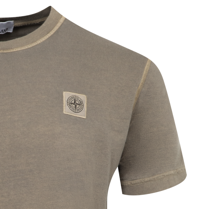 Image 2 of 2 - BROWN - STONE ISLAND Tee featuring short sleeves, crew neck, contrast trim and logo patch on chest. 100% cotton. 