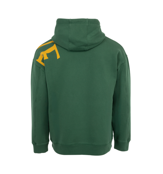 Image 2 of 2 - GREEN - Loewe Men's Relaxed fit hooded sweatshirt with oversized logo printed front, drawstring hood, dropped shoulders, ribbed trims and cuffs. Cotton. Made in Portugal. 