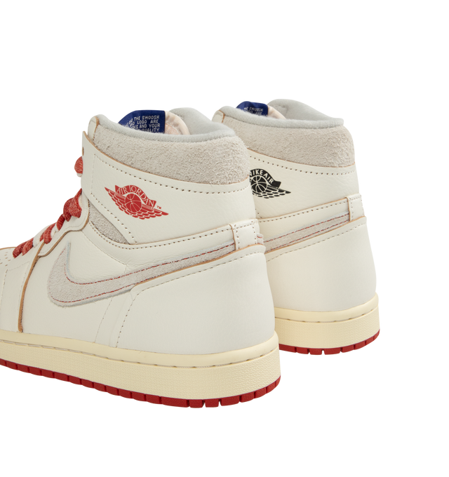 Image 3 of 5 - WHITE - JORDAN Air Jordan 1 High OG Sneaker featuring wings logo on collar, woven tongue, "Nike Air" Swoosh design on tongue top and raw-edge stitching. 