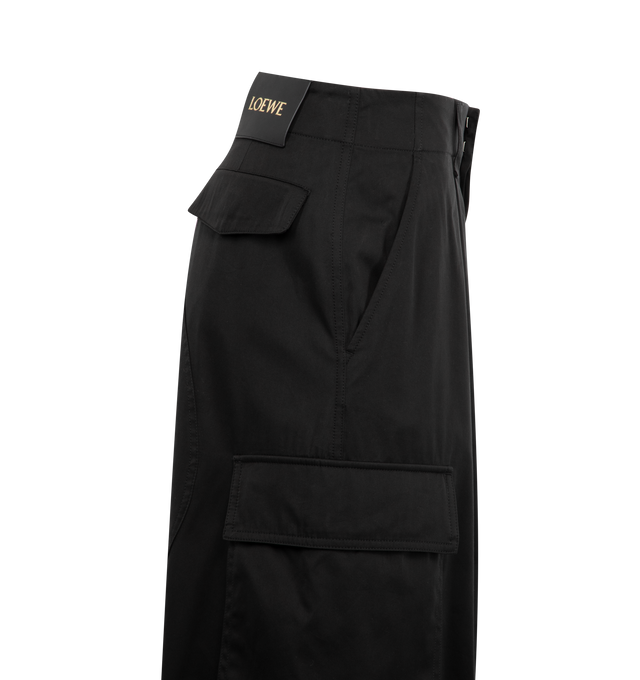 Image 3 of 3 - BLACK - LOEWE Cargo Trousers featuring wide leg, two slit pockets, one back pocket with flap and two flap cargo pockets on legs. 