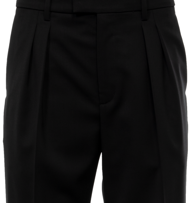 Image 4 of 4 - BLACK - NILI LOTAN Alphonse Pleated Tailoring Pant featuring relaxed mid-rise fit, double front pleats, straight legs with pressed creases, zip fly and hook-and-bar front closure, front slash pockets and back besom pockets. 98% virgin wool, 2% elastane. Made in USA. 