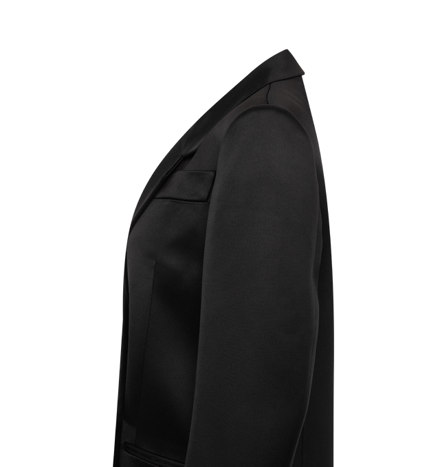 Image 3 of 3 - BLACK - KHAITE Willow Blazer featuring a sleek, tailored silhouette in structured and substantial satin with notched lapels, elongated sleeves and welt pockets. 100% viscose. Lining: 100% cupro. 