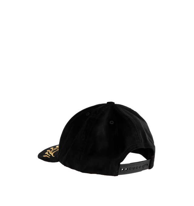 Image 2 of 2 - BLACK - Rhude Wine Country Souvenir Hat is a vintage trucker cap style with a a brand logo on the front and breathable mesh at the back. An adjustable snap strap at the back allows for a customized fit. 100% polyester.  