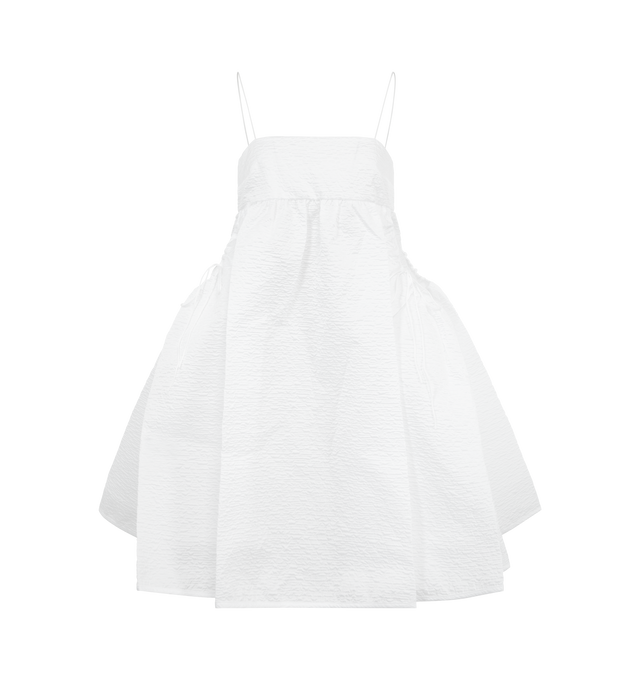 Image 1 of 3 - WHITE - Cecilie Bahnsen Lisbeth Minidress featuring lightweight polyester-blend matelass dress, square neck, gathering at waist, self-tie fastening at welt pockets, fixed spaghetti straps and zip closure at low back. 73% polyester, 27% polyamide. Made in Latvia. 