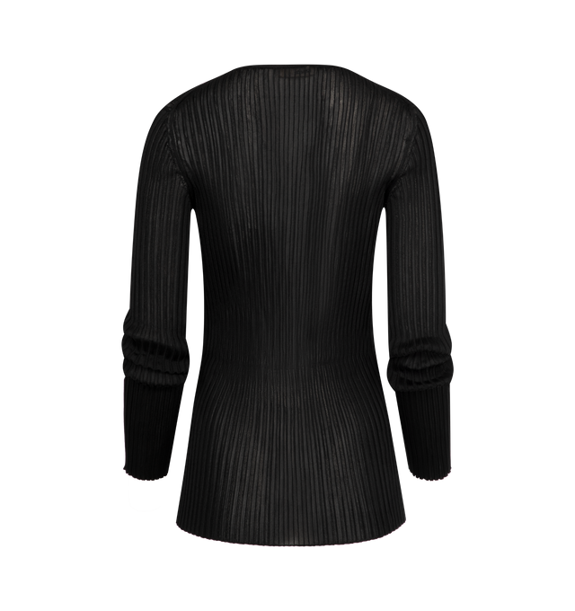 Image 2 of 2 - BLACK - KHAITE Tia Top featuring a richly textured v-neck knit pullover in ribbed viscose, long sleeves and slim fit. 97% viscose, 2% polyamide, 1% polyurethane. 