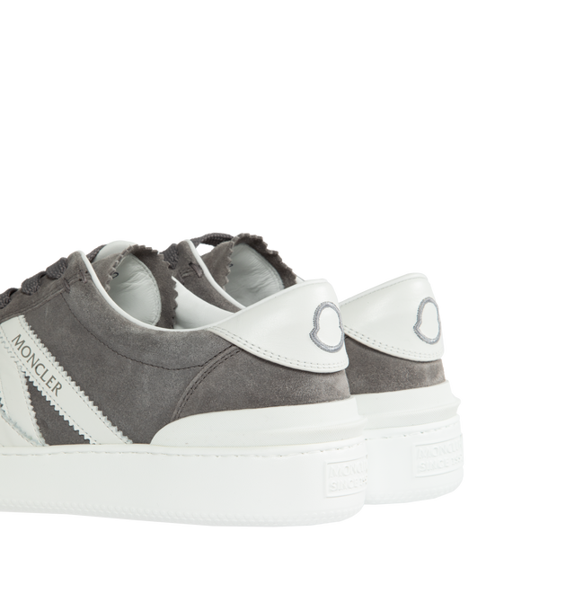 Image 3 of 5 - GREY - MONCLER Monaco M Low Top Sneakers are a lace-up style with removable insole and leather upper Made in Italy.  