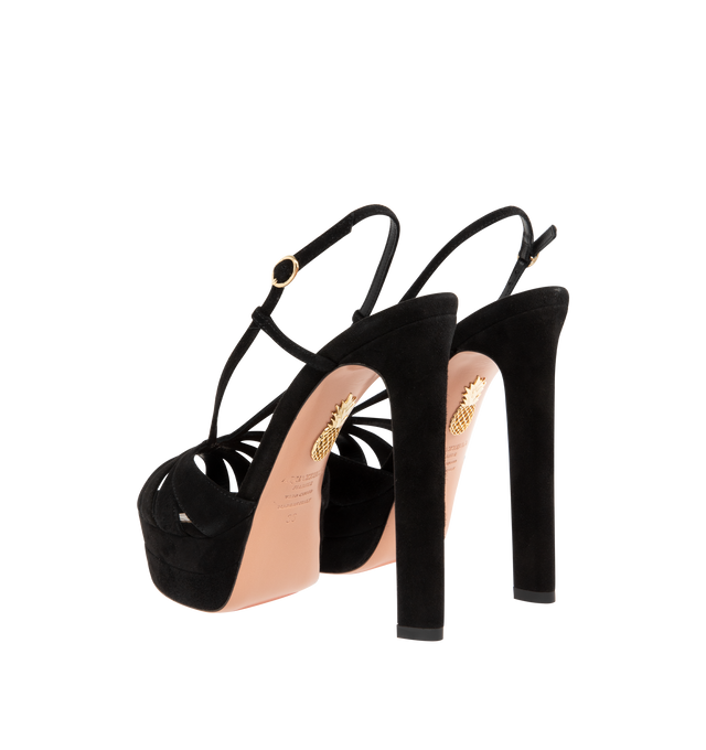 Image 3 of 4 - BLACK - AQUAZZURA Aime Sandal Plateau 130 featuring slingback strap, block heel, padded leather insole and signature logo detailing. 130 mm. Made in Italy. 