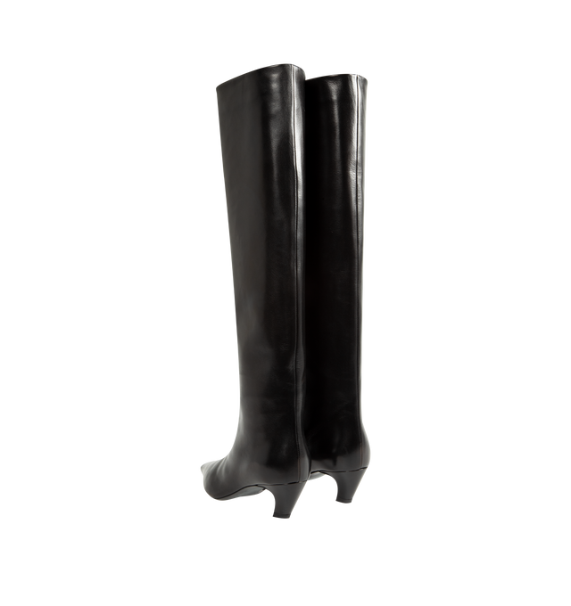 Image 3 of 4 - BLACK - Khaite Women's Knee-High Boot is crafted from smooth calfskin and features a streamlined silhouette with a modern square toe. Designed without closures for effortless pull-on wear, this Italian-made style balances clean lines with timeless versatility and is finished with a stacked heel for everyday comfort. Main Material: Calf Leather. Upper: Smooth Calfskin. Closure: Pull-On. Toe: Square. Heel Height: 5 cm / 2 in. Includes Dust Bag. Made in Italy. 