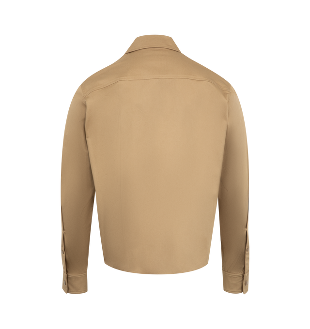 Image 2 of 2 - NEUTRAL - Moncler Stretch Cotton Shirt Jacket has a spread collar, a zip front closure, a chest pocket with a flap, and side snap pockets. 98% cotton, 2% elastic.  