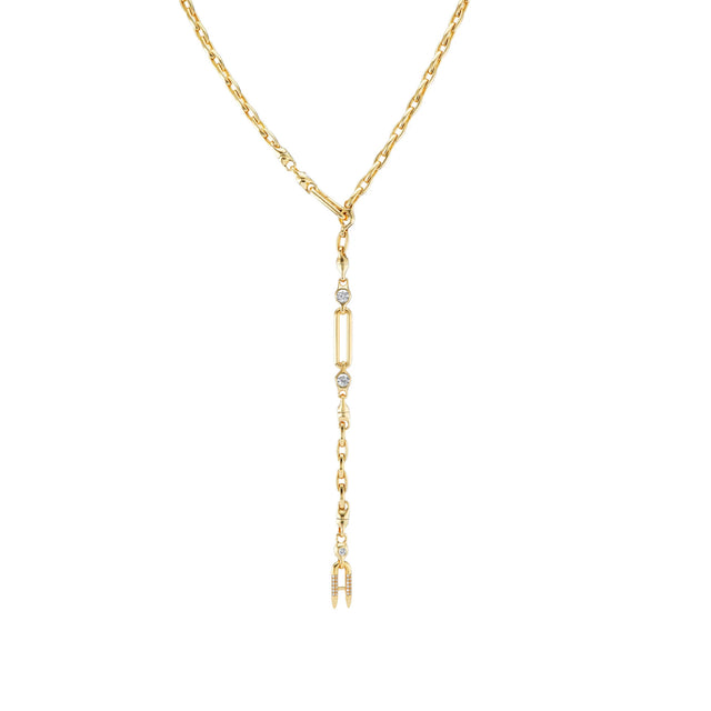 Image 2 of 3 - GOLD - Uniform Object Hinge Necklace featuring 80 g of solid 18K yellow gold with 1.00 TCW 5 mm round diamonds, 0.78 TCW round diamonds, and a 0.23 TCW round diamond-encrusted spur (2.25 TCW). Length: 36". Handcrafted in New York City. Hirshleifers offers a range of pieces from this collection in-store. For personal consultation and detailed information about jewelry, please contact our dedicated stylist team at personalshopping@hirshleifers.com. 