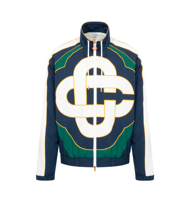 Image 1 of 2 - GREEN - CASABLANCA CC Applique Windbreaker Jacket featuring zip front closure, applique on front, elastic cuffs and hem and logo on back. 100% polyester. 