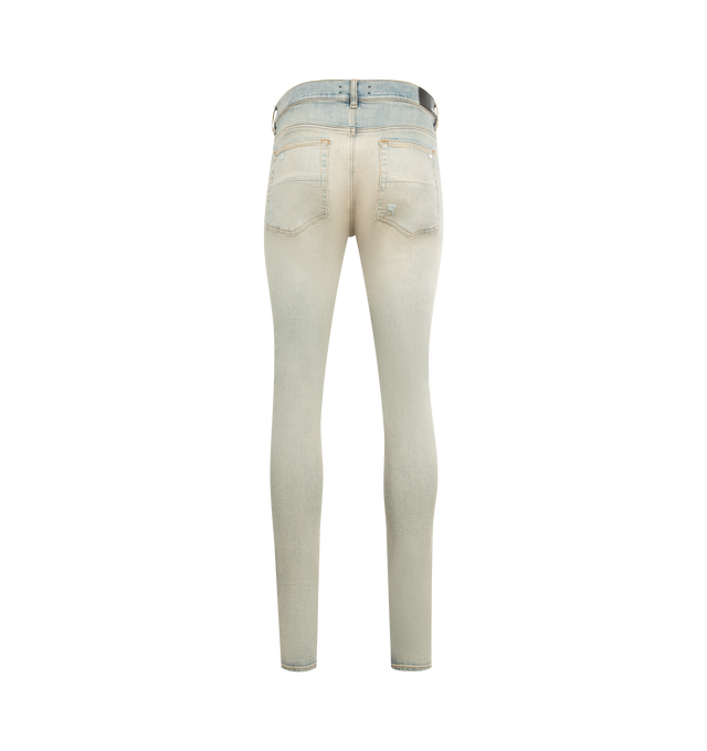 Image 2 of 3 - BLUE - AMIRI Stack Jeans featuring regular rise, five-pocket style, full length, fitted through skinny legs, button and zip fly and belt loops. Polyester/elastane. Made in USA. 