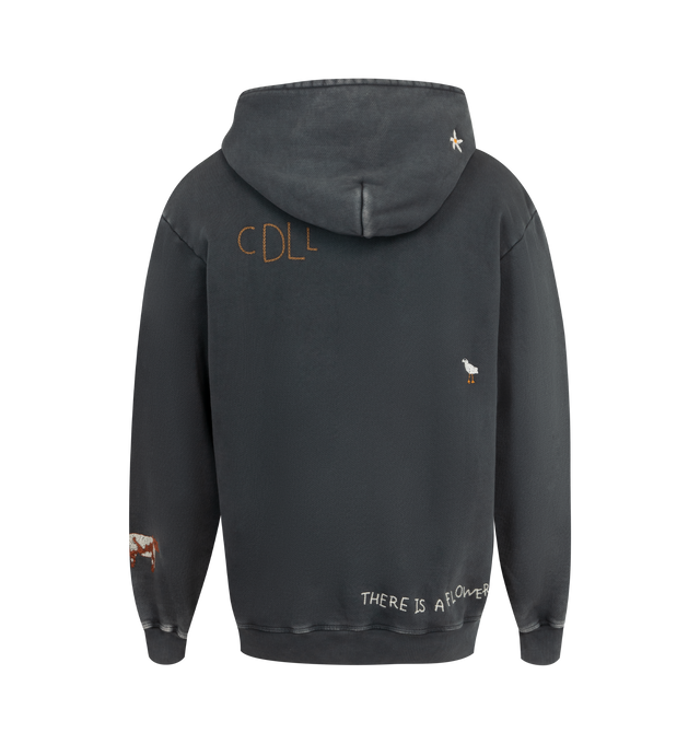 Image 2 of 2 - BLACK - COUT DE LA LIBERTE Beachwood Hooded Sweatshirt featuring embroidery throughout, kangaroo pocket, fixed hood and ribbed cuffs and hem. 100% cotton. 