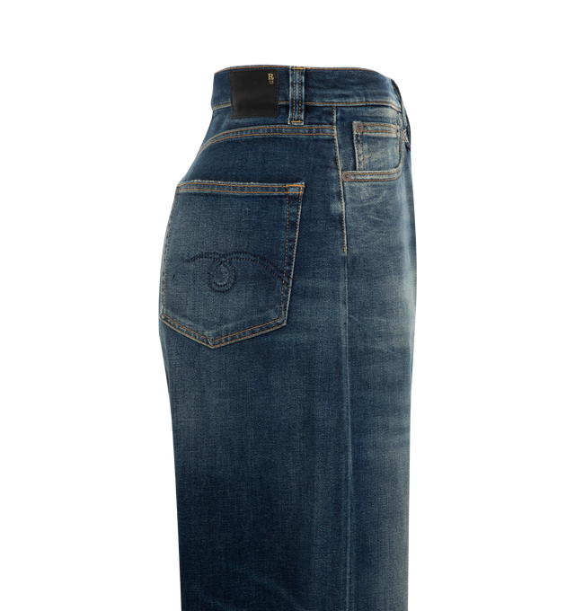 Image 2 of 2 - BLUE - R13 Venti Jeans featuring a distressed finish, 5 pocket construction, zip fly and loose fit. 100% cotton. Made in Italy. 