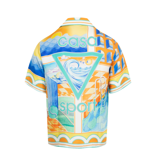 Image 2 of 2 - MULTI - Casablanca Paysage Silk Shirt is a printed short-sleeve style featuring an abstract seasonal print, Cuban-style collar and a Casablanca branded label. 100% silk. Made in Italy. 