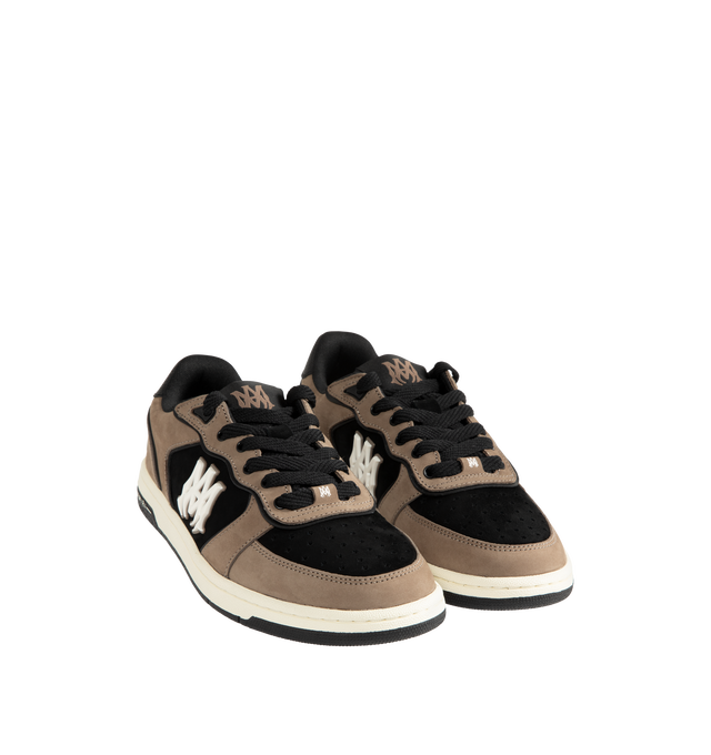 Image 2 of 5 - BROWN - Amiri Men's Newport Sneaker is crafted on a patinated two-tone leather and suede material on a rubber sole illustrated with the MA icon.  